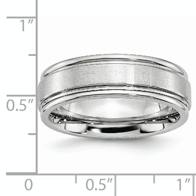 Brushed and Polished Ridged Cobalt Wedding Band 7mm