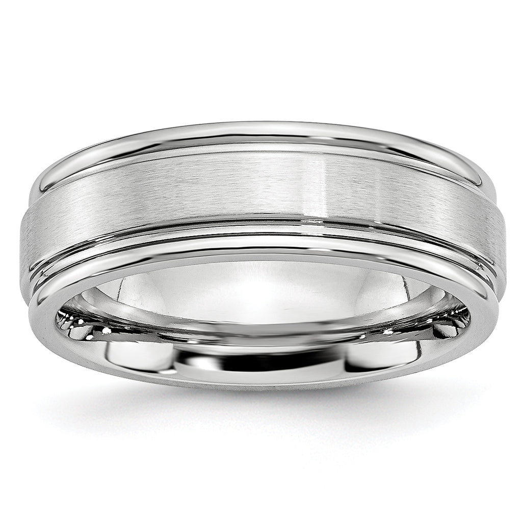 Brushed and Polished Ridged Cobalt Wedding Band 7mm
