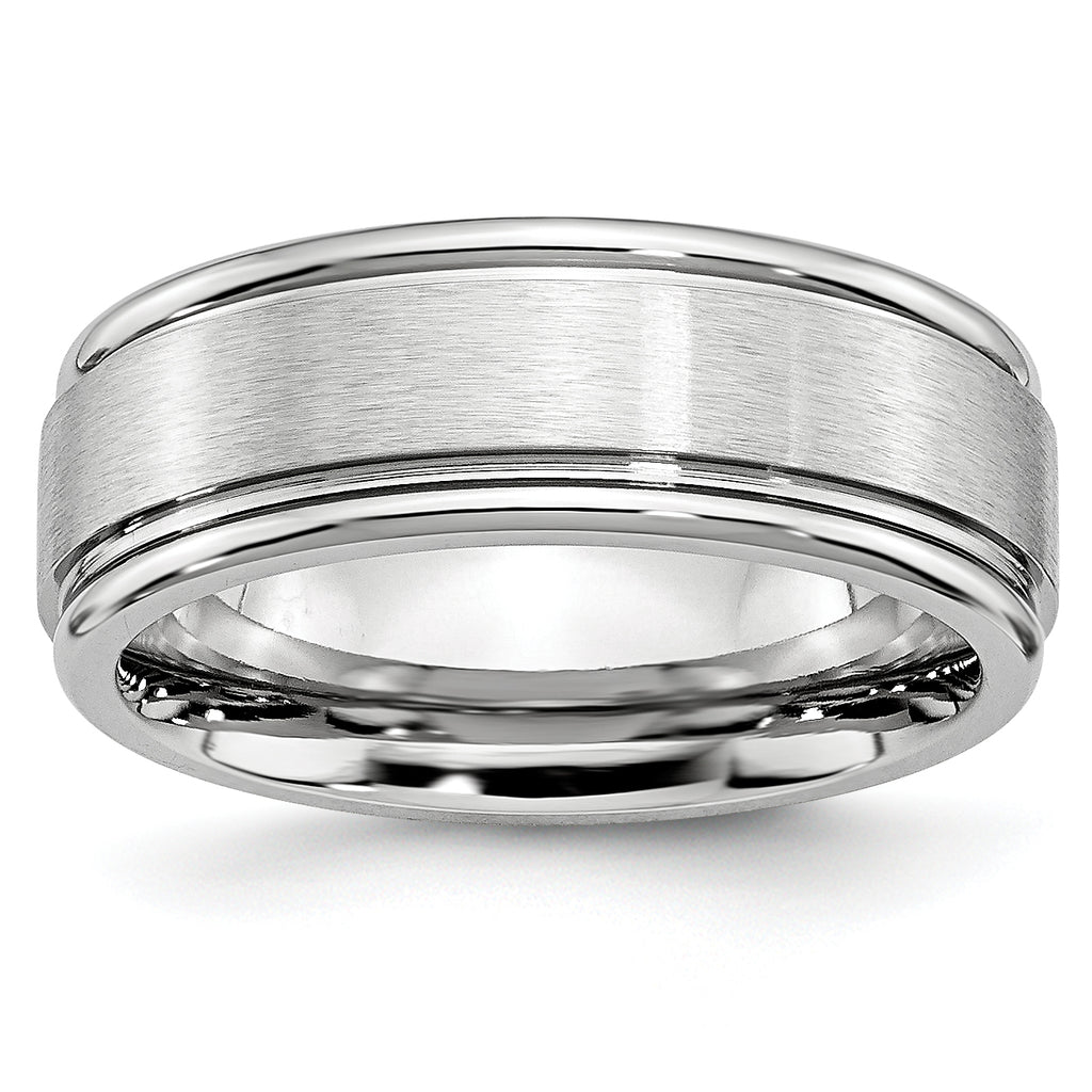 Brushed and Polished Ridged Cobalt Wedding Band 8mm