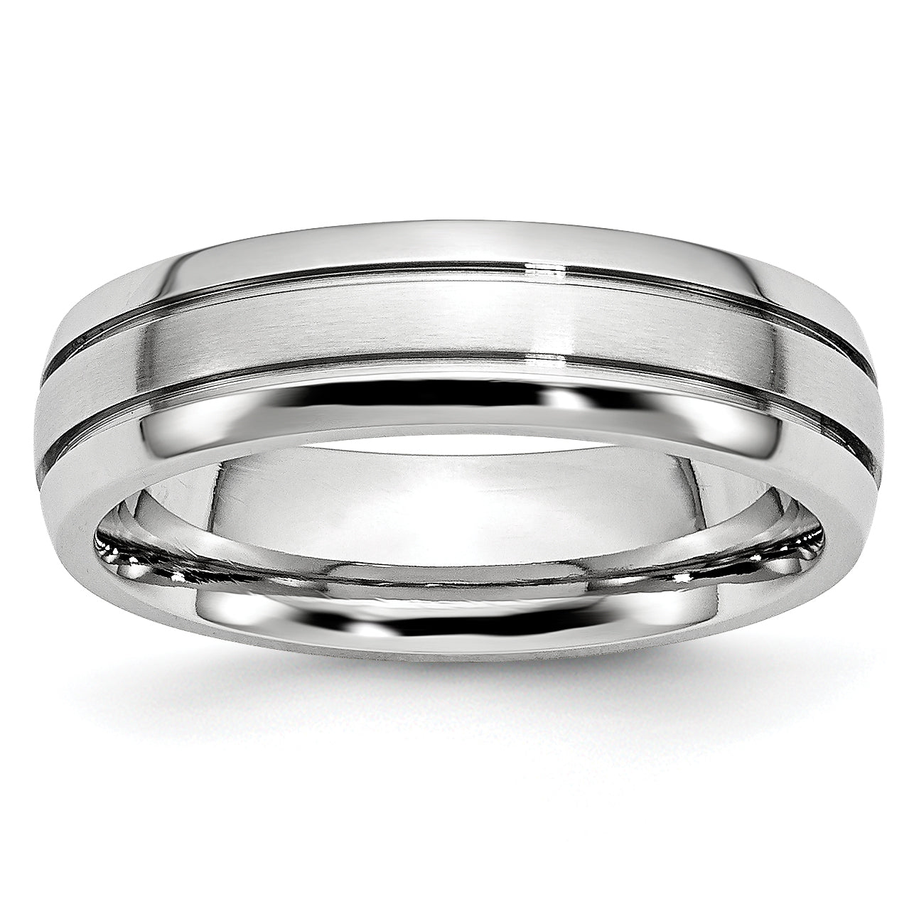 Brushed and Polished Grooved Cobalt Wedding Band 6mm Main image