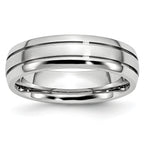 Brushed and Polished Grooved Cobalt Wedding Band 6mm