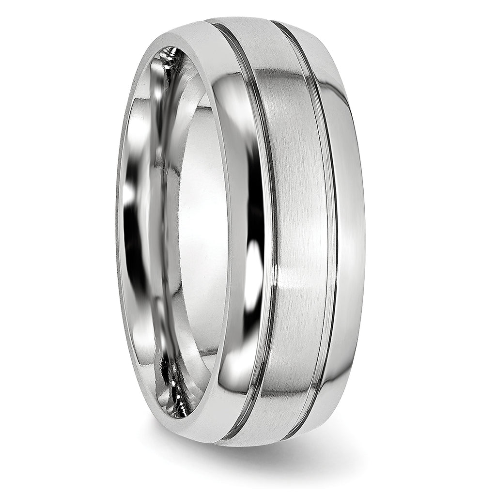 Brushed and Polished Grooved Cobalt Wedding Band 8mm