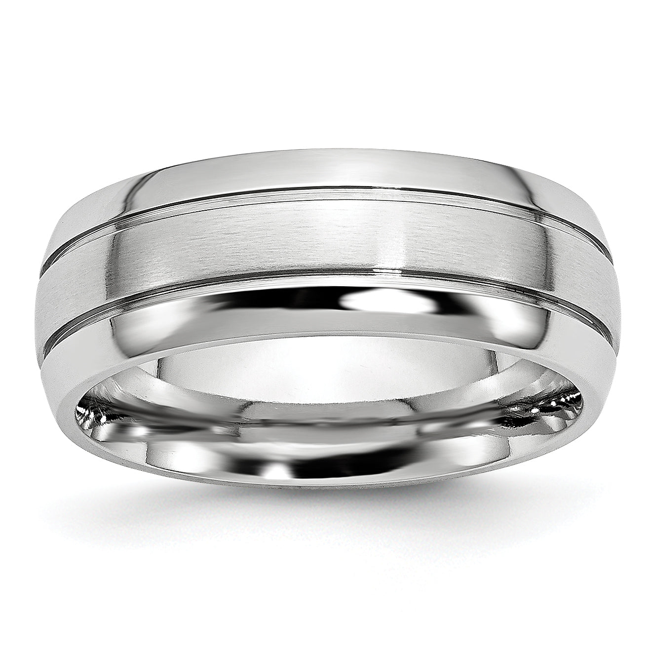 Brushed and Polished Grooved Cobalt Wedding Band 8mm Main image