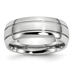 Brushed and Polished Grooved Cobalt Wedding Band 8mm
