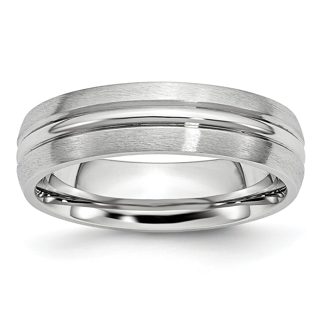 Brushed and Polished Grooved Cobalt Wedding Band 6mm sizes 7 through 13 in full and half