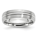 Brushed and Polished Grooved Cobalt Wedding Band 6mm sizes 7 through 13 in full and half