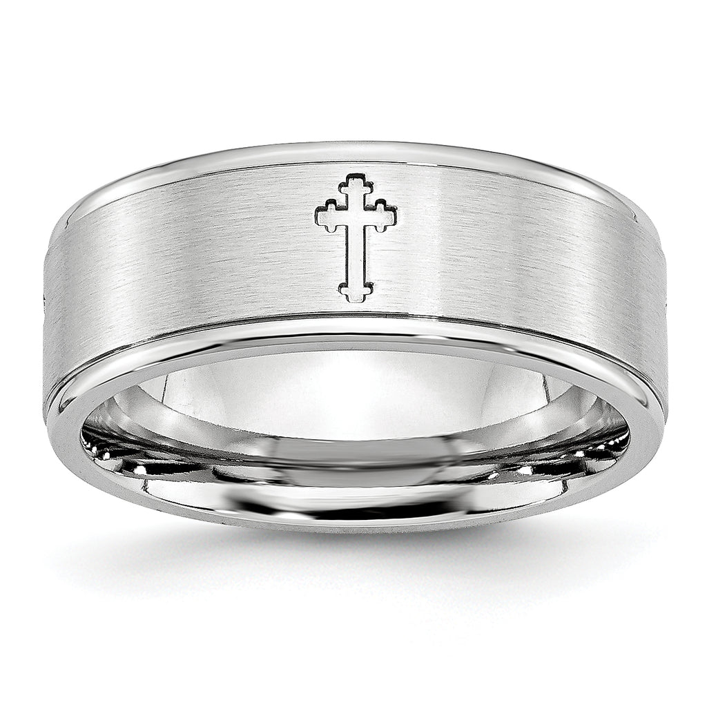 Brushed and Polished Ridged Sterling Silver Inlay Cobalt Wedding Band 8mm