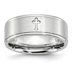 Brushed and Polished Ridged Sterling Silver Inlay Cobalt Wedding Band 8mm