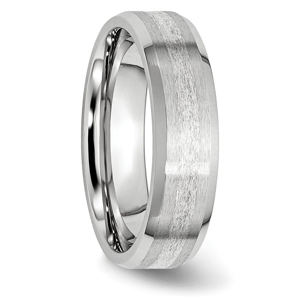 Chisel Cobalt Sterling Silver Inlay Satin and Polished 6mm Beveled Edge Band