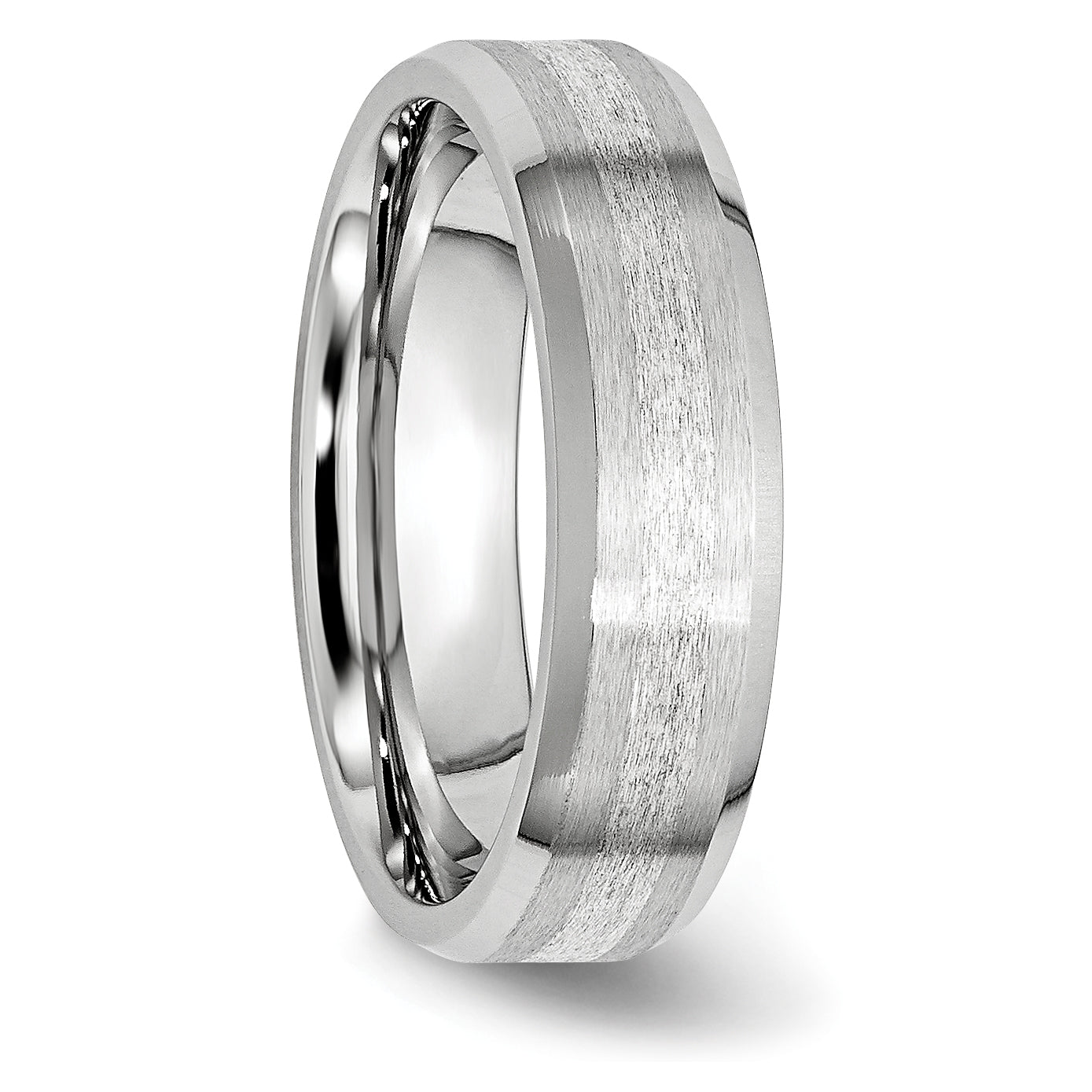 Chisel Cobalt Sterling Silver Inlay Satin and Polished 6mm Beveled Edge Band