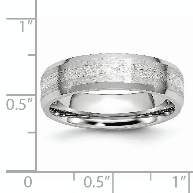 Chisel Cobalt Sterling Silver Inlay Satin and Polished 6mm Beveled Edge Band
