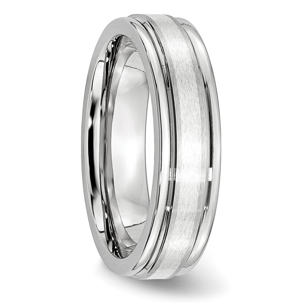 Brushed and Polished Sterling Silver Inlay Cobalt Wedding Band 6mm