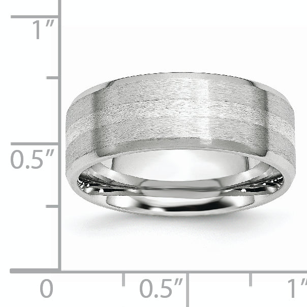 Brushed and Polished Beveled Edge Sterling Silver Inlay Cobalt Wedding Band 8mm