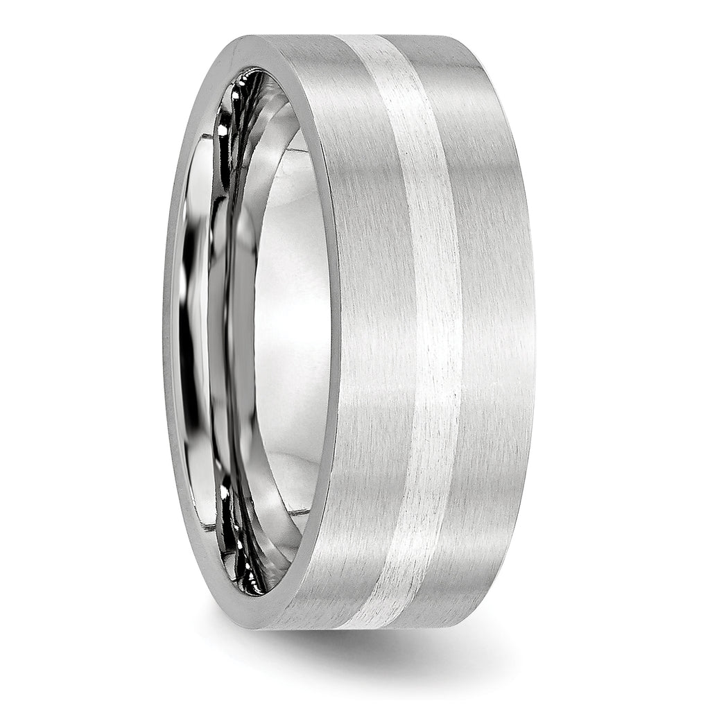 Brushed Sterling Silver Inlay Cobalt Wedding Band 8mm sizes 7 through 13 in full and half