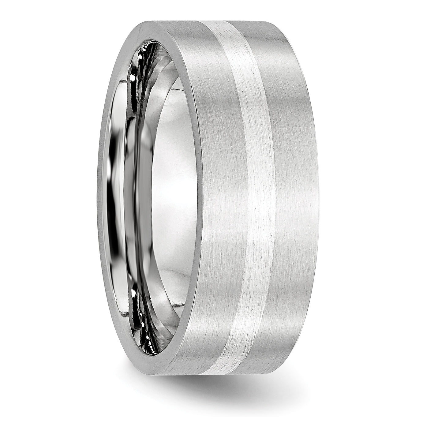 Brushed Sterling Silver Inlay Cobalt Wedding Band 8mm sizes 7 through 13 in full and half