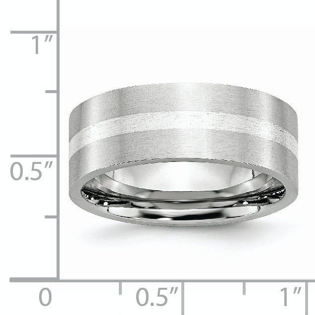 Brushed Sterling Silver Inlay Cobalt Wedding Band 8mm sizes 7 through 13 in full and half