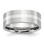 Brushed Sterling Silver Inlay Cobalt Wedding Band 8mm sizes 7 through 13 in full and half
