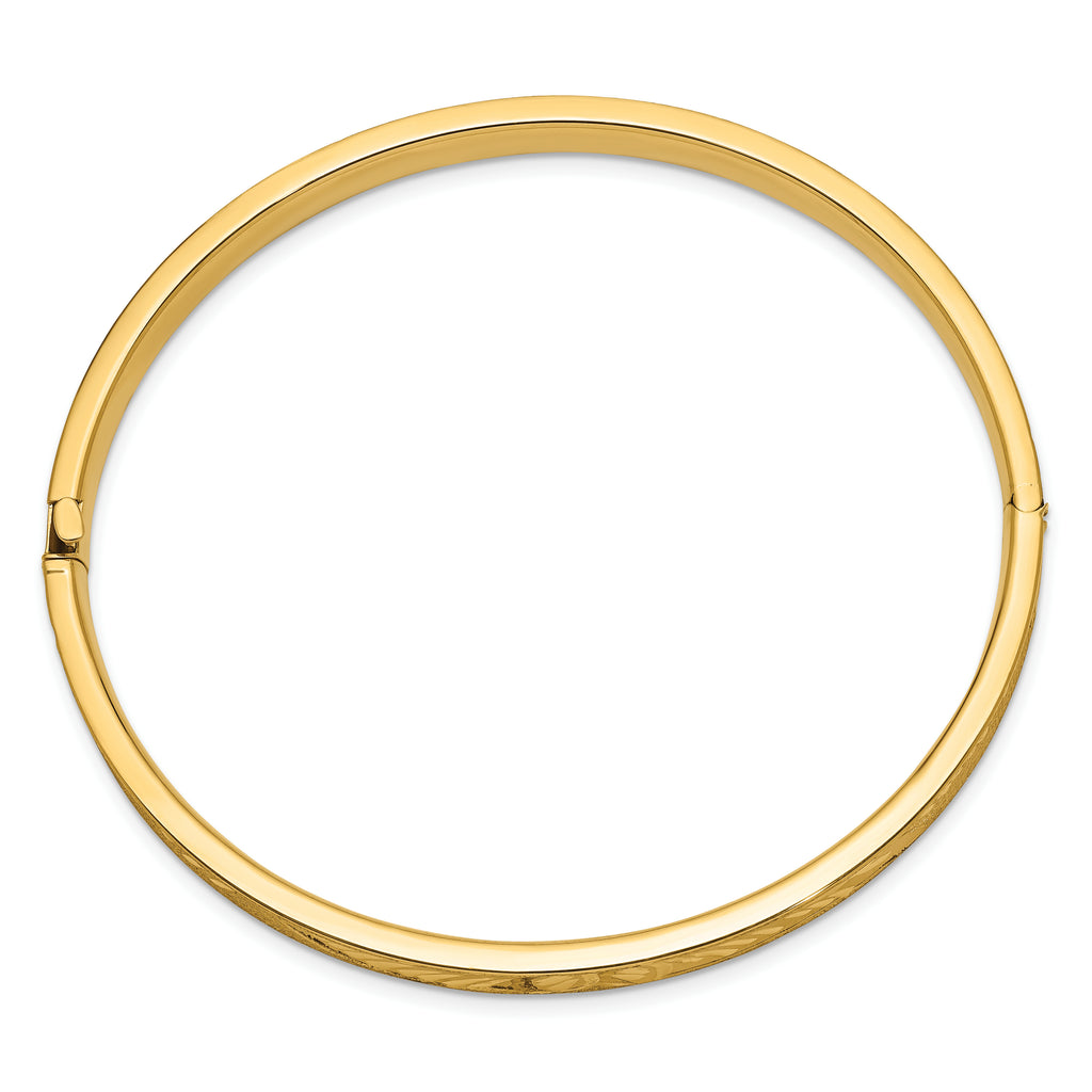 14k 4/16 Oversize Diamond-cut Concave 6.00mm Hinged Oval Bangle Bracelet