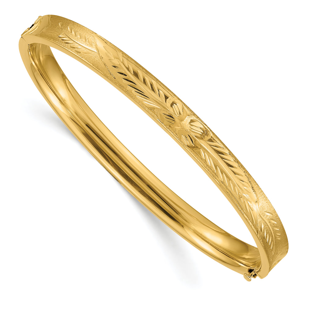 14k 4/16 Oversize Diamond-cut Concave 6.00mm Hinged Oval Bangle Bracelet