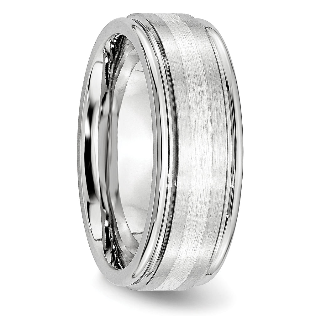 Brushed and Polished Sterling Silver Inlay Cobalt Wedding Band 8mm
