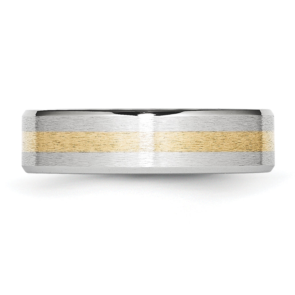 Brushed and Polished Cobalt 14K Gold Accent Wedding Band 6mm