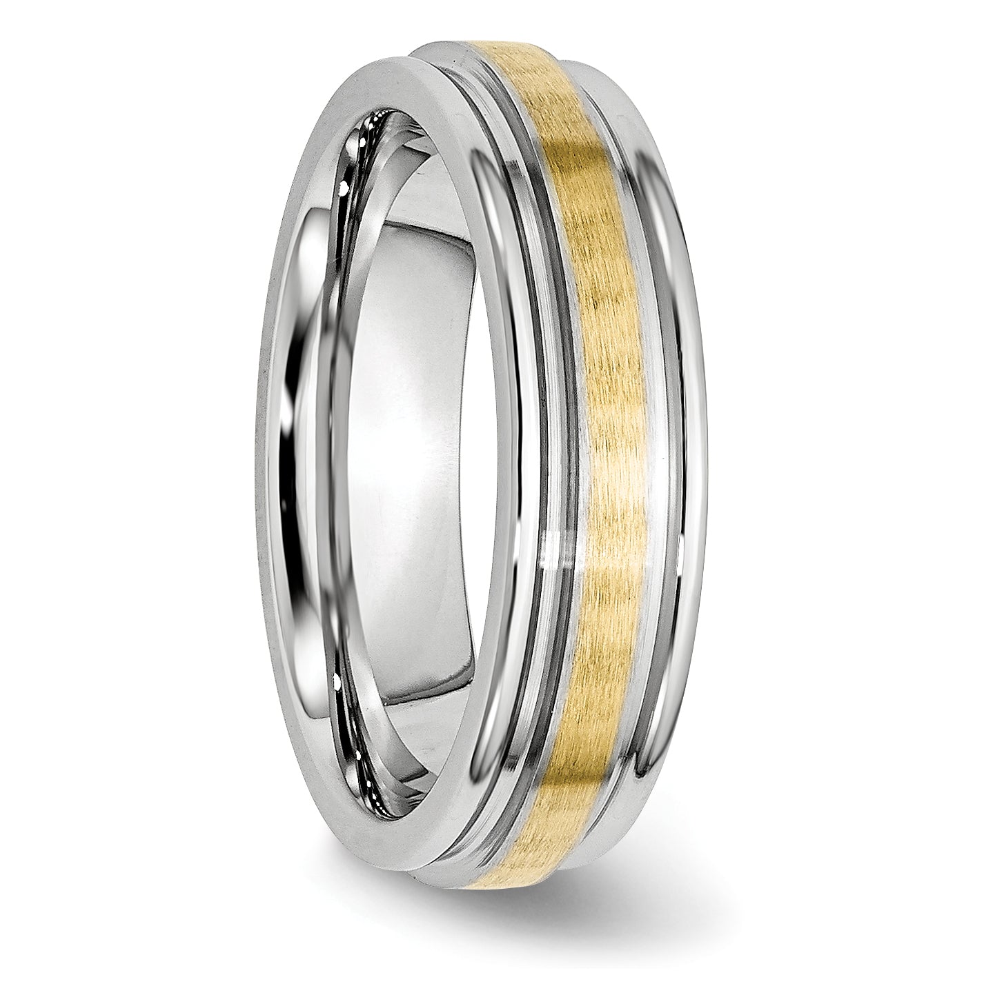 Brushed and Polished Cobalt 14K Gold Accent Wedding Band 6mm sizes 7 through 13 in full and half