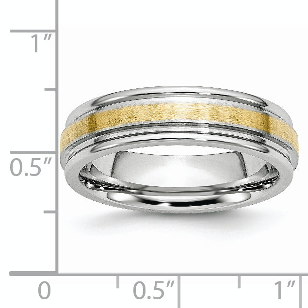 Brushed and Polished Cobalt 14K Gold Accent Wedding Band 6mm sizes 7 through 13 in full and half