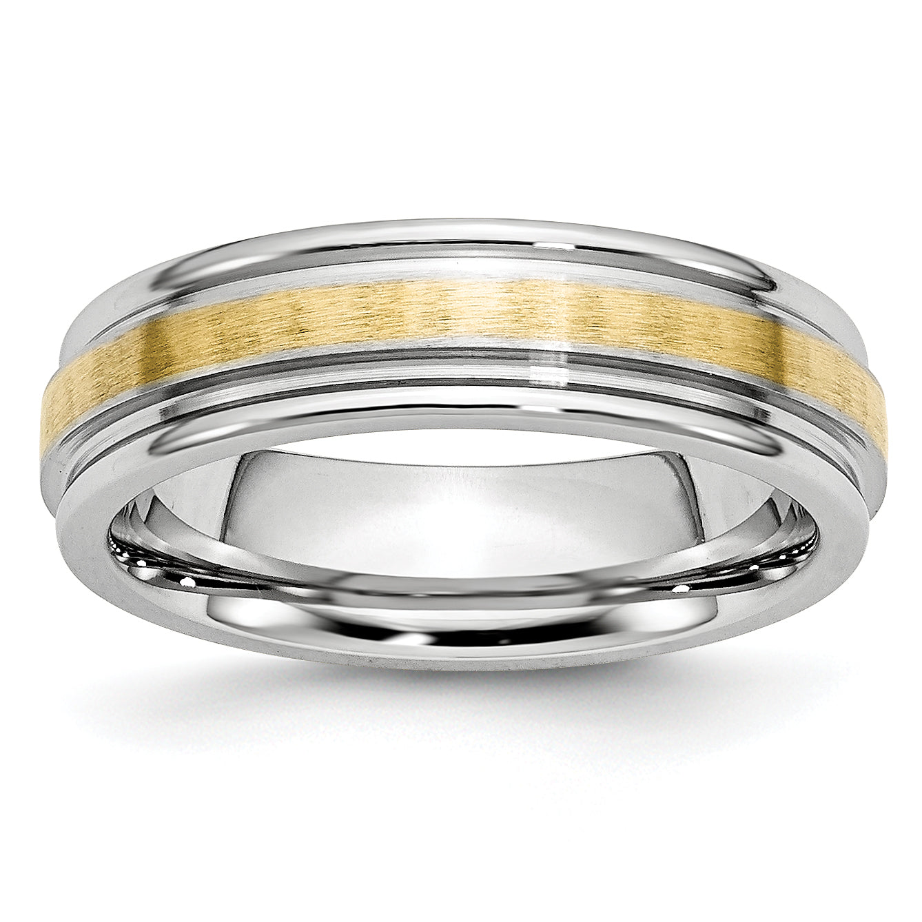 Brushed and Polished Cobalt 14K Gold Accent Wedding Band 6mm sizes 7 through 13 in full and half Main image