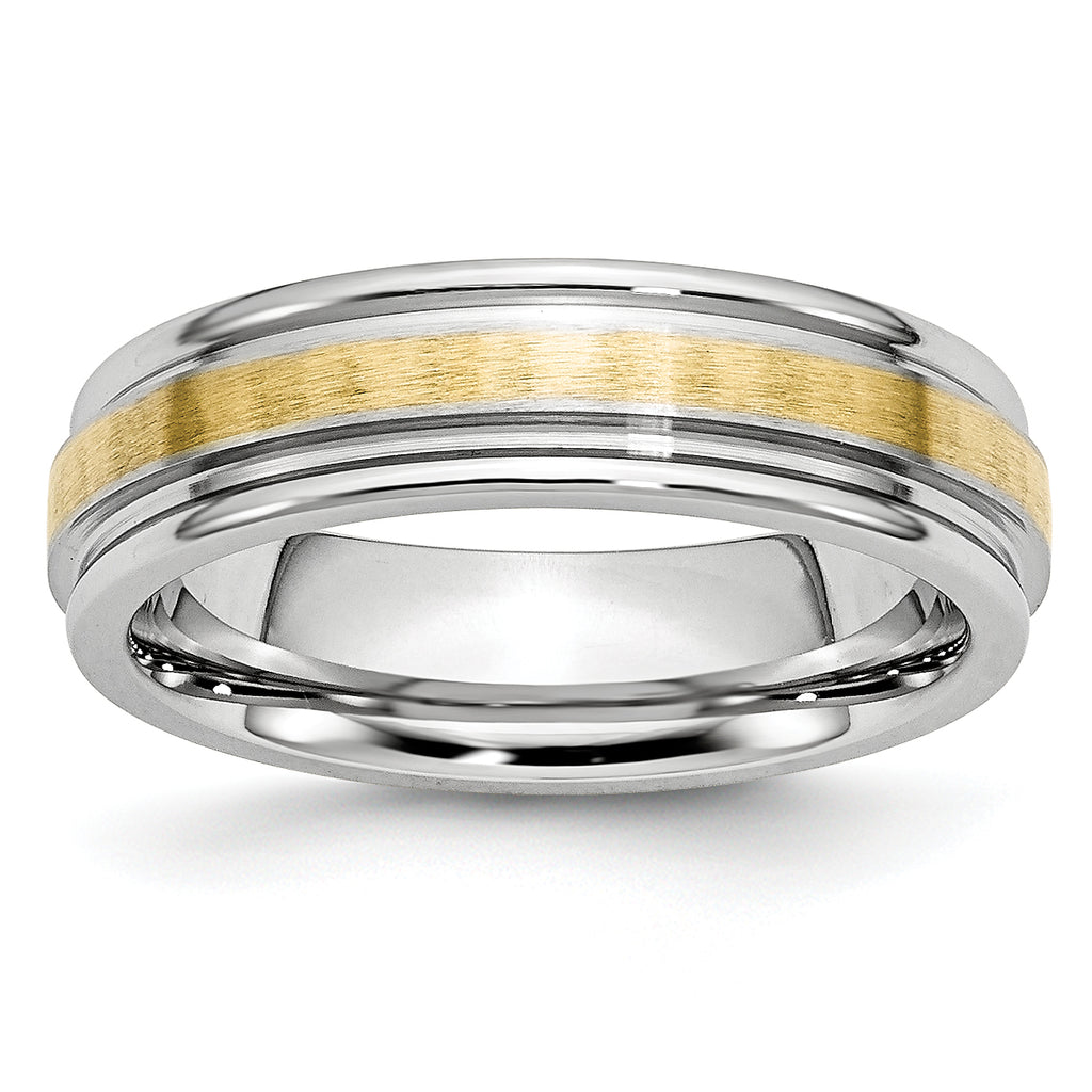 Brushed and Polished Cobalt 14K Gold Accent Wedding Band 6mm sizes 7 through 13 in full and half