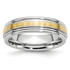 Brushed and Polished Cobalt 14K Gold Accent Wedding Band 6mm sizes 7 through 13 in full and half