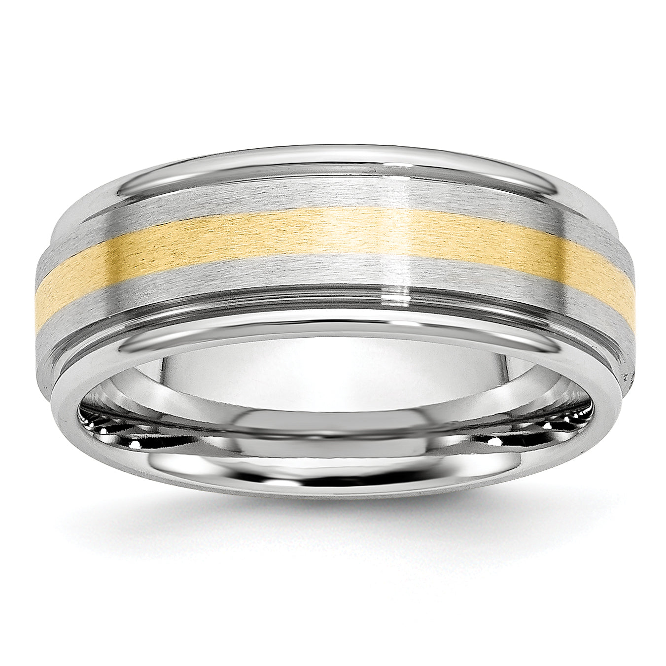 Brushed and Polished Cobalt 14K Gold Accent Wedding Band 8mm Main image