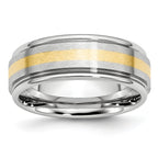 Brushed and Polished Cobalt 14K Gold Accent Wedding Band 8mm