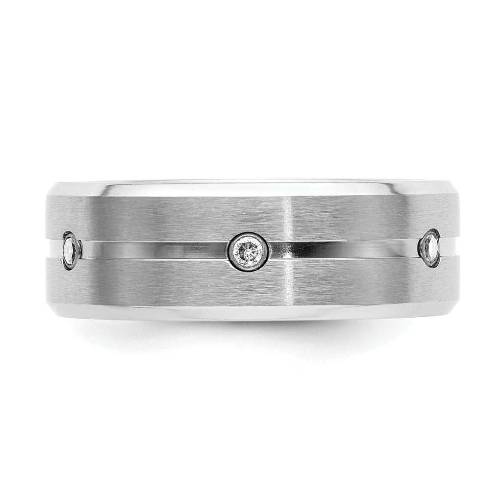 Brushed and Polished Cubic Zirconia Beveled Edge Cobalt Wedding Band 8mm