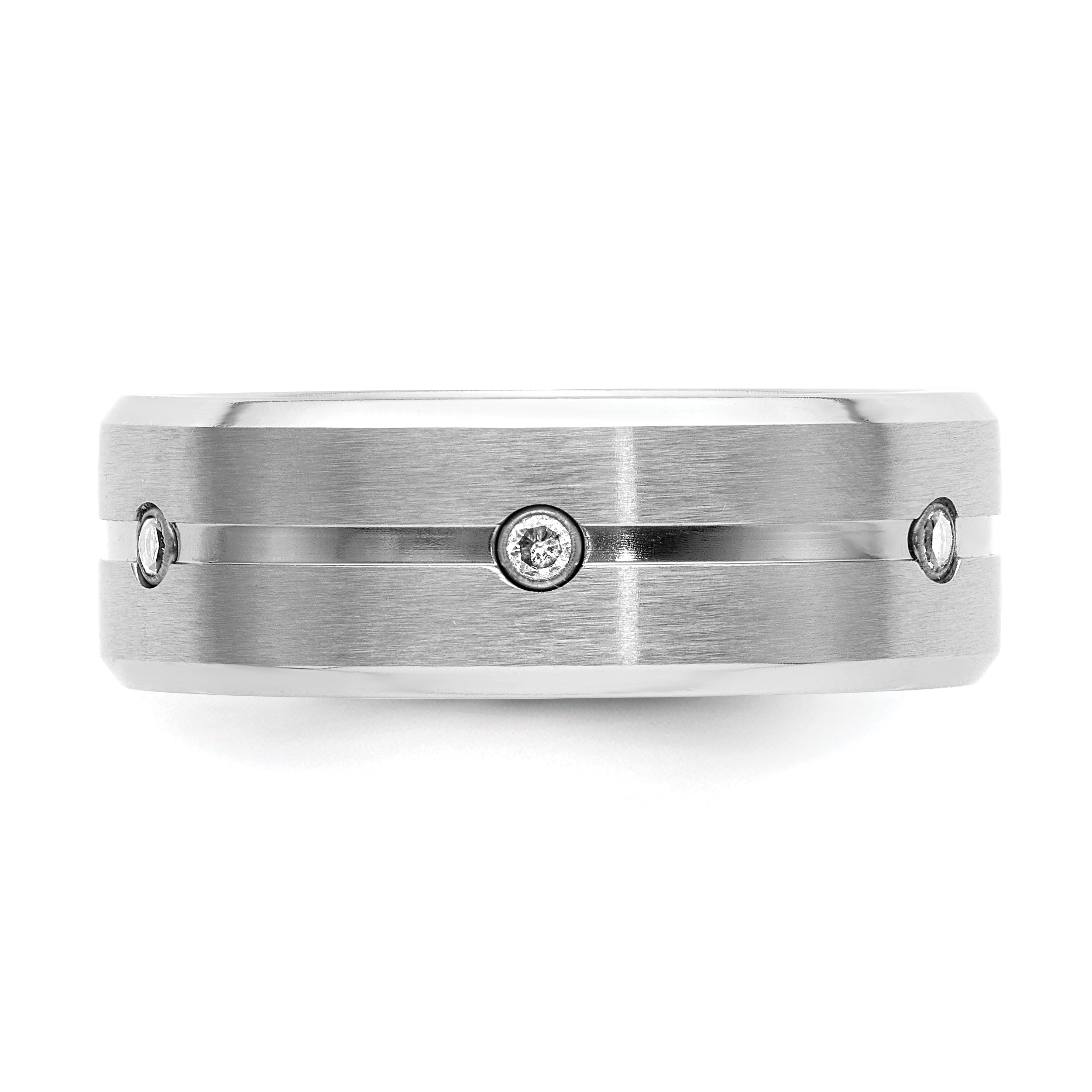 Brushed and Polished Cubic Zirconia Beveled Edge Cobalt Wedding Band 8mm