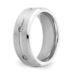 Brushed and Polished Cubic Zirconia Beveled Edge Cobalt Wedding Band 8mm