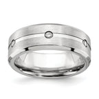 Brushed and Polished Cubic Zirconia Beveled Edge Cobalt Wedding Band 8mm