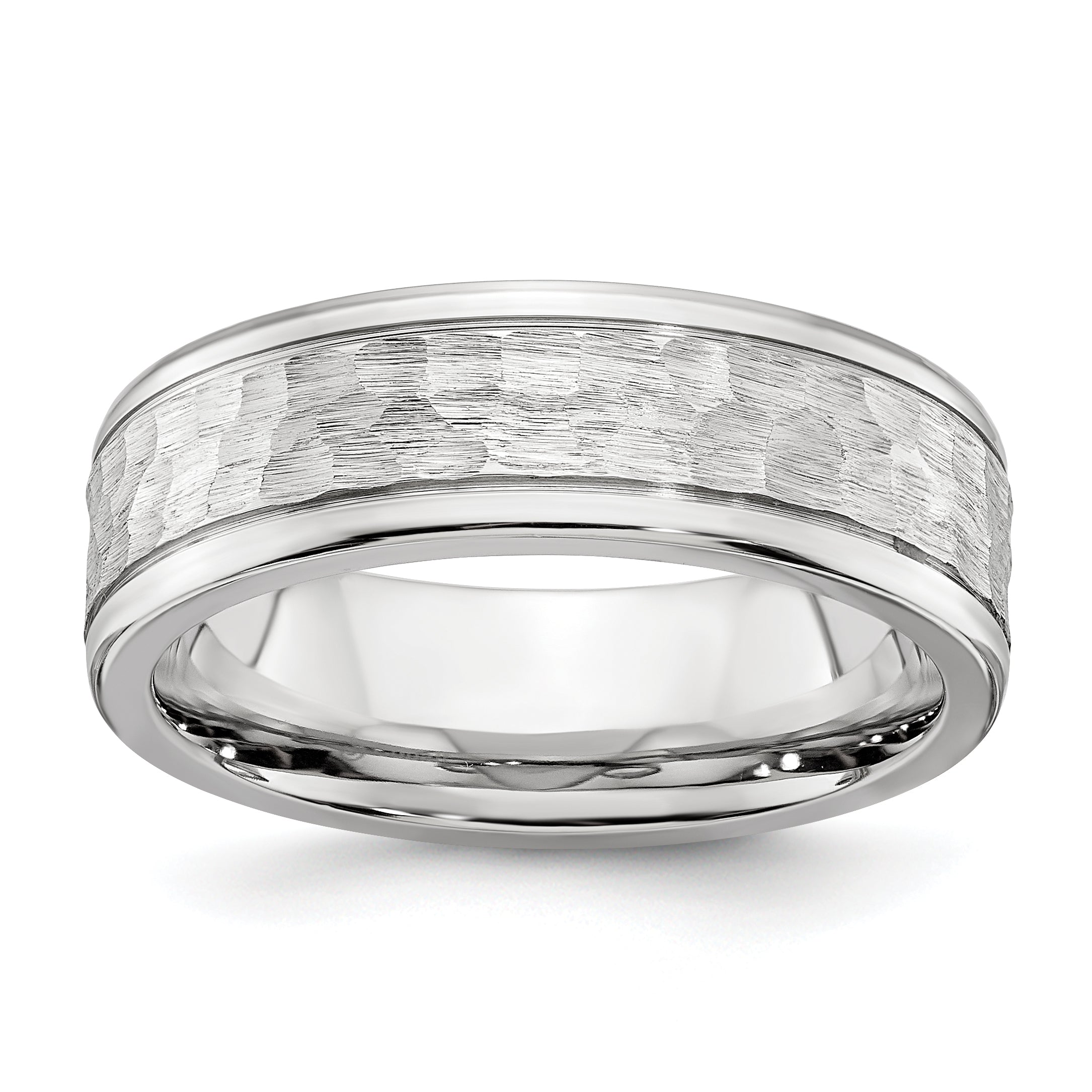 Chisel Cobalt Brushed and Polished Hammered Center 7mm Band