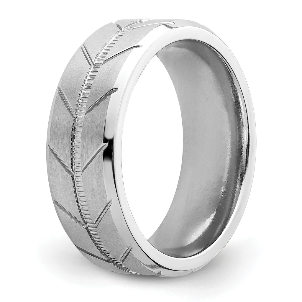 Brushed and Polished Beveled Edge Cobalt Wedding Band 8mm sizes 7 through 13 in full and half