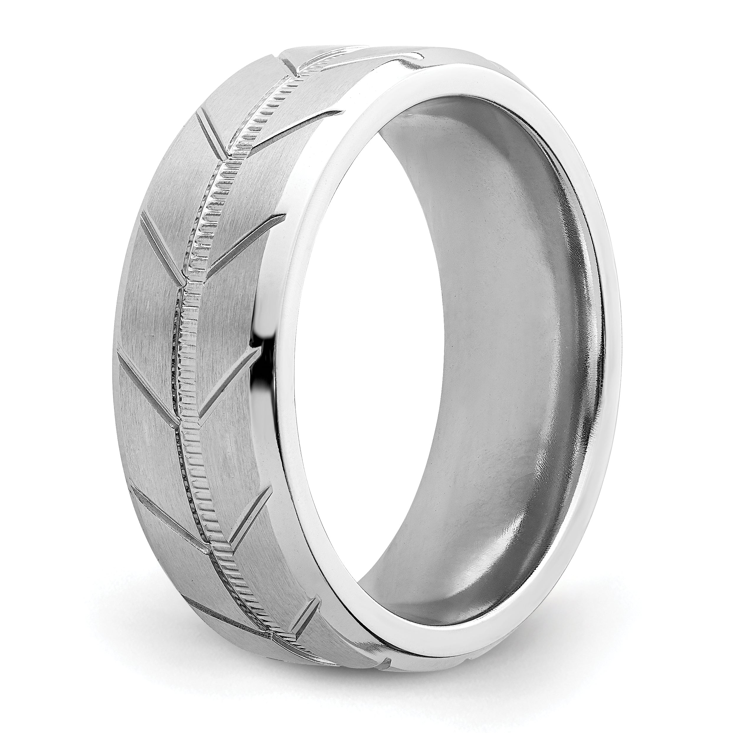 Brushed and Polished Beveled Edge Cobalt Wedding Band 8mm sizes 7 through 13 in full and half