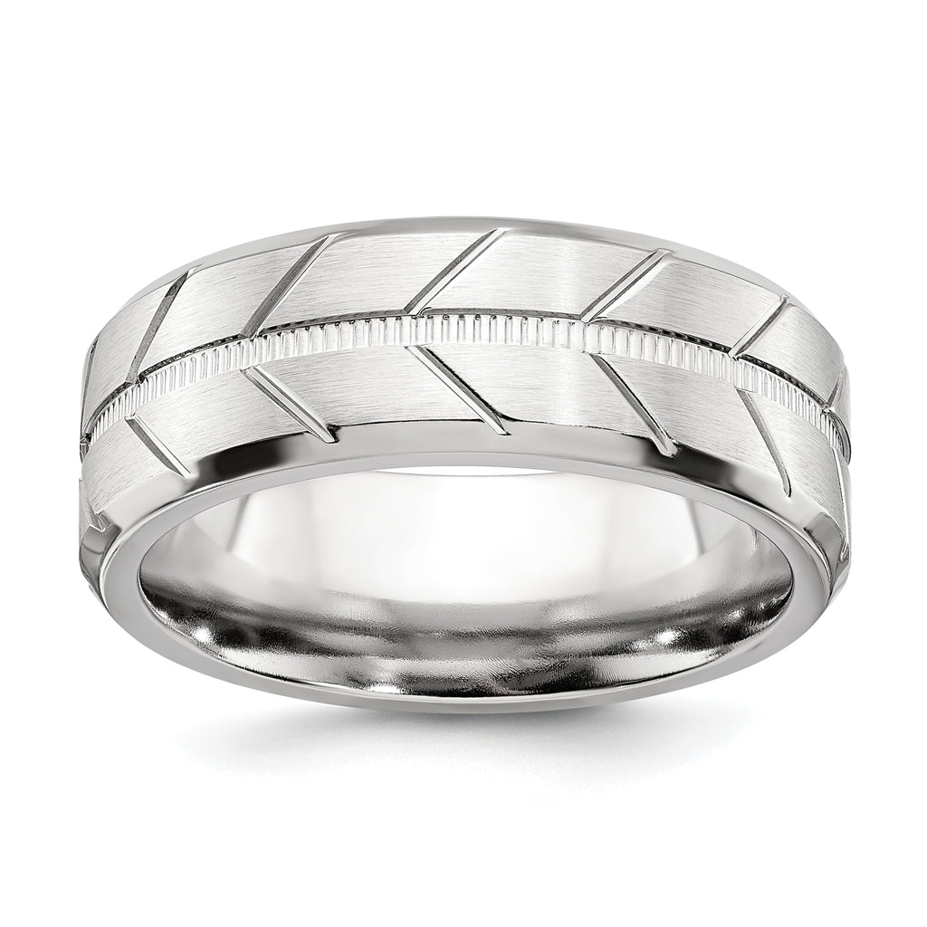 Brushed and Polished Beveled Edge Cobalt Wedding Band 8mm sizes 7 through 13 in full and half