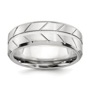 Brushed and Polished Beveled Edge Cobalt Wedding Band 8mm sizes 7 through 13 in full and half