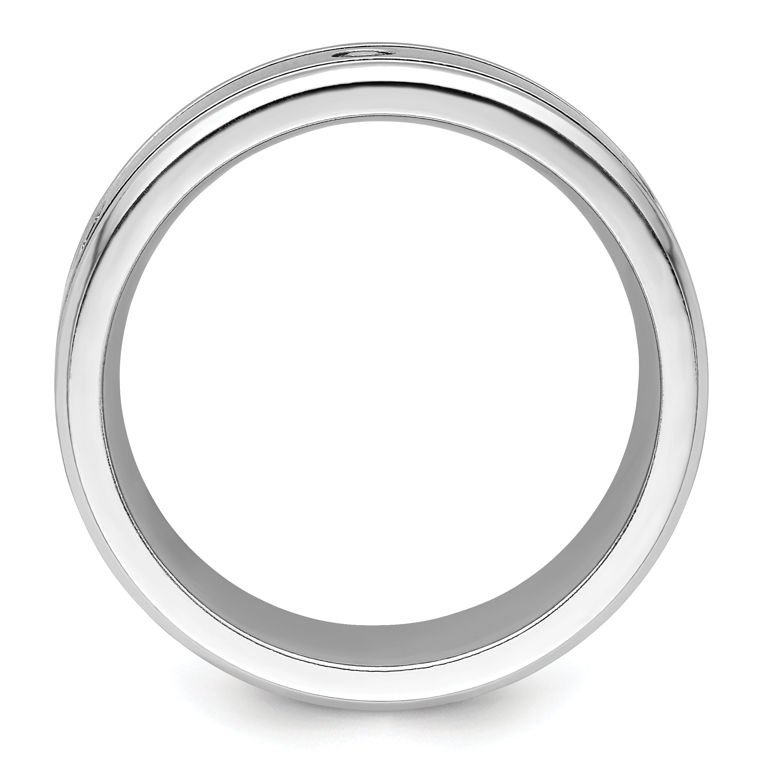 Brushed and Polished Cubic Zirconia Beveled Edge Cobalt Wedding Band 8mm White Secondary image