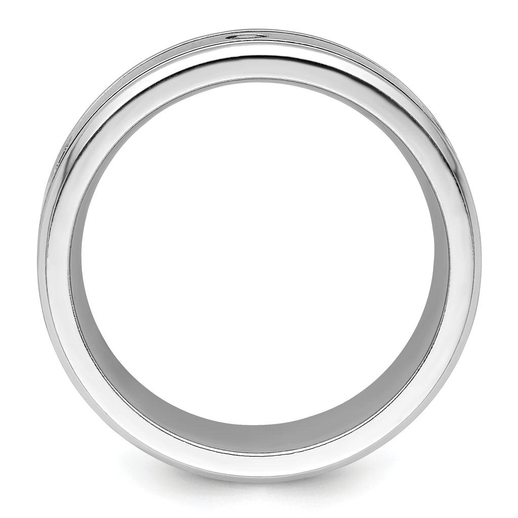 Brushed and Polished Cubic Zirconia Beveled Edge Cobalt Wedding Band 8mm White