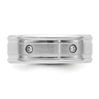 Brushed and Polished Cubic Zirconia Beveled Edge Cobalt Wedding Band 8mm White