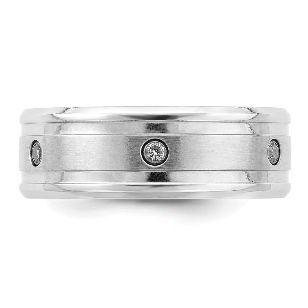 Brushed and Polished Cubic Zirconia Beveled Edge Cobalt Wedding Band 8mm White