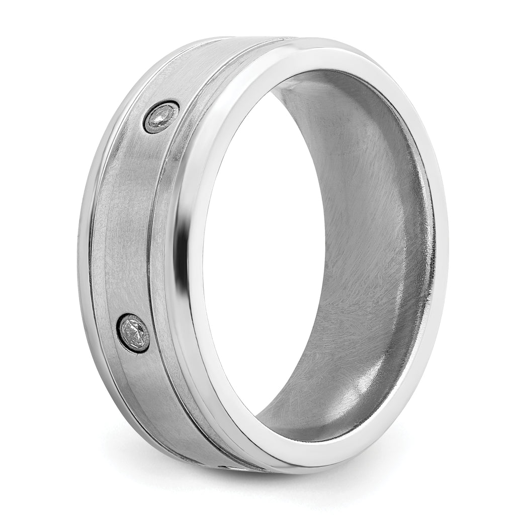 Brushed and Polished Cubic Zirconia Beveled Edge Cobalt Wedding Band 8mm White