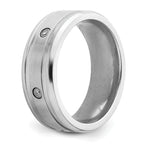 Brushed and Polished Cubic Zirconia Beveled Edge Cobalt Wedding Band 8mm White