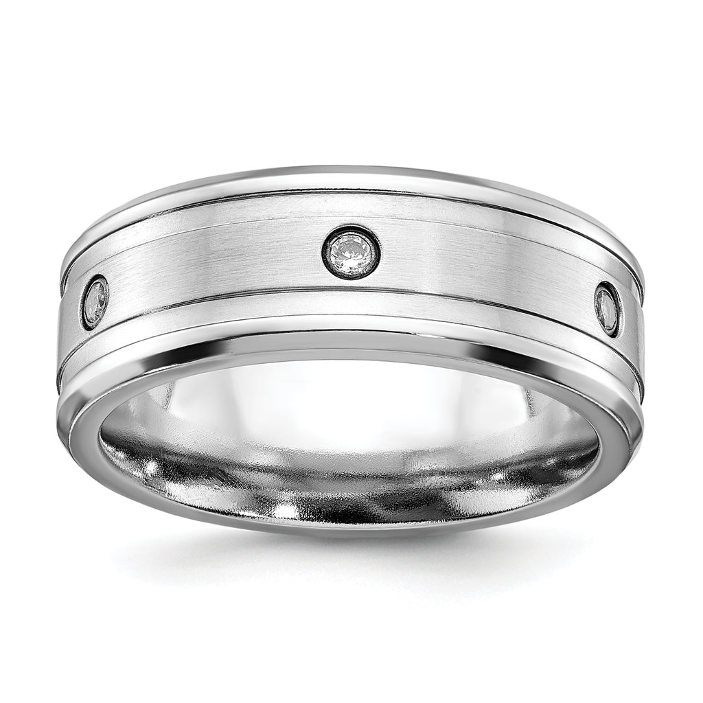 Brushed and Polished Cubic Zirconia Beveled Edge Cobalt Wedding Band 8mm White