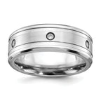 Brushed and Polished Cubic Zirconia Beveled Edge Cobalt Wedding Band 8mm White