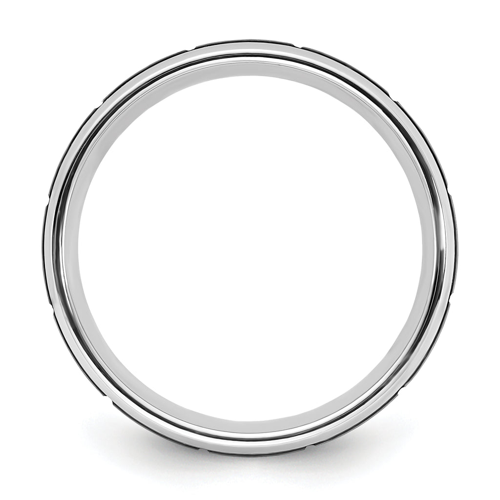 Black Ion-Plated Brushed and Polished Grooved Cobalt Wedding Band 8mm